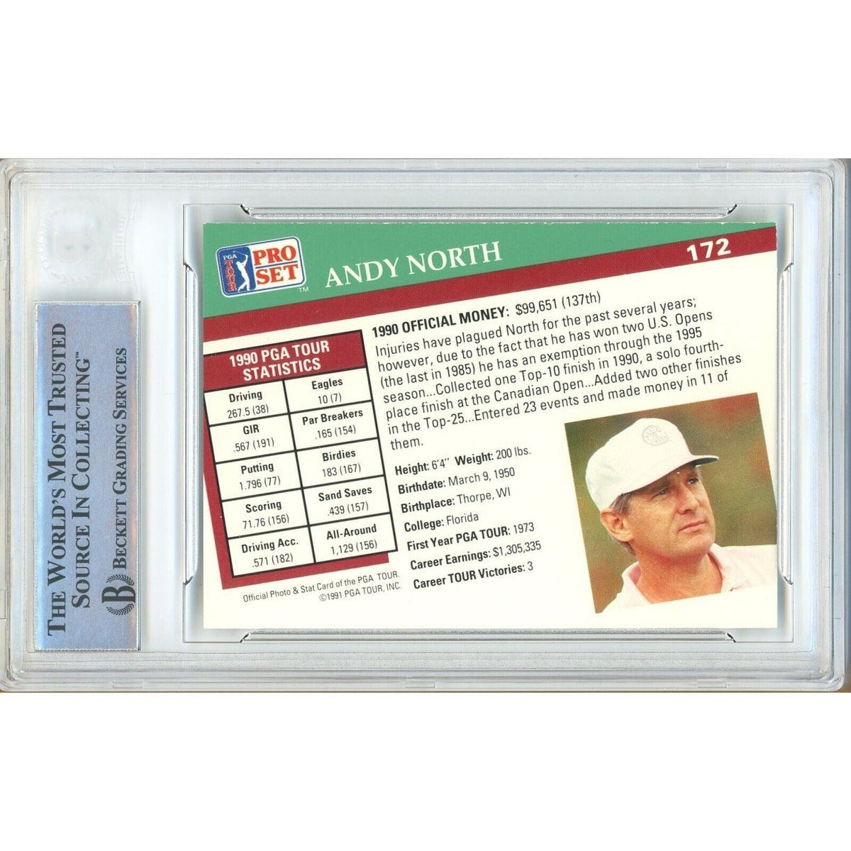 Andy North Pro Set Signed Trading Card Beckett BAS