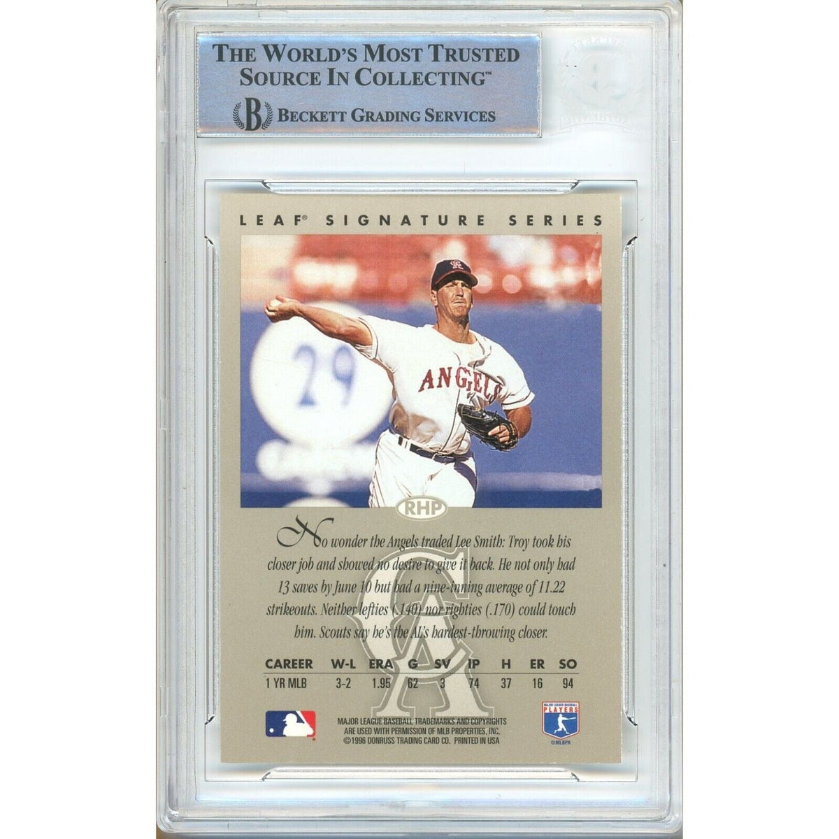 Troy Percival Signed Trading Card Beckett BAS