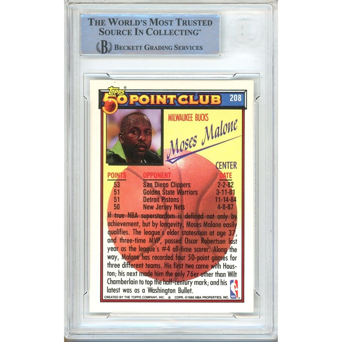Moses Malone Milwaukee Bucks Signed Trading Card Beckett BAS