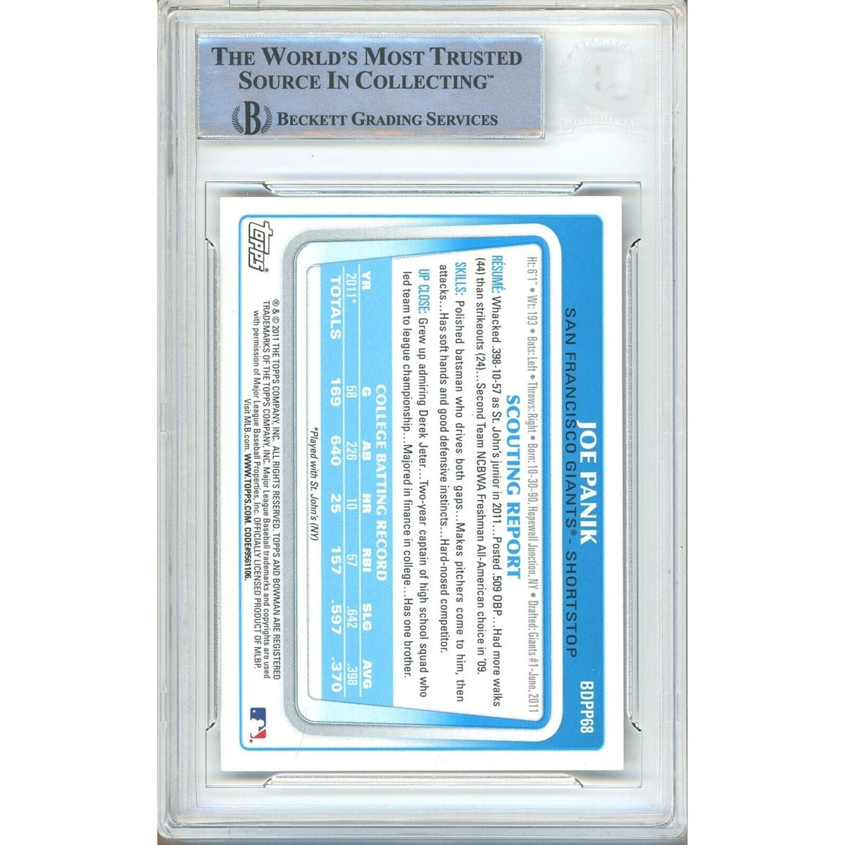 Joe Panik Autograph Trading Card Beckett BAS