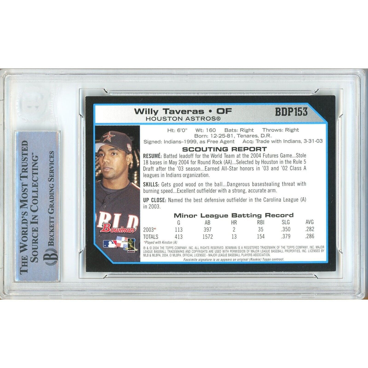 Willy Taveras Houston Astros Signed Trading Card Beckett BAS