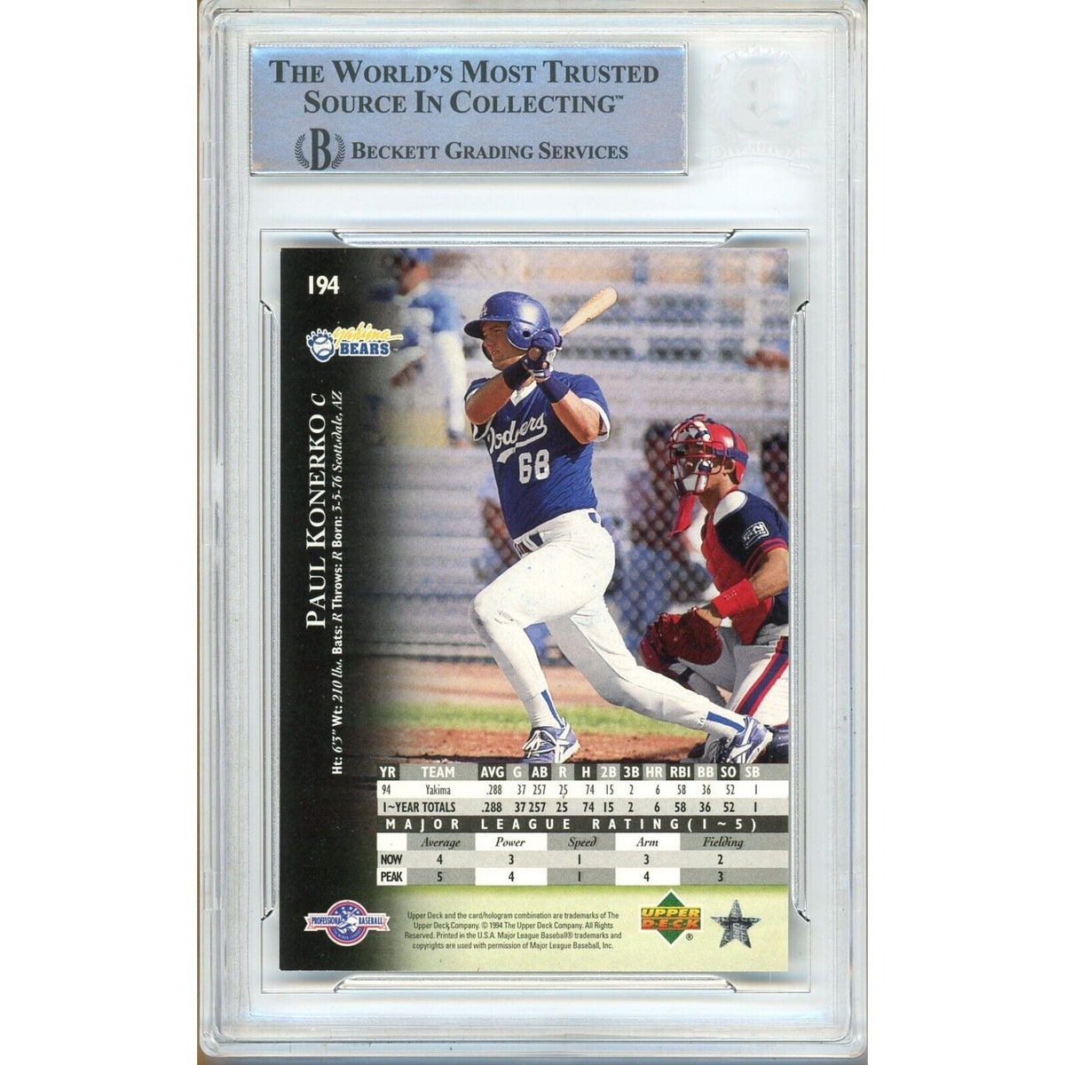 Paul Konerko Los Angeles Dodgers Signed Trading Card Beckett BAS