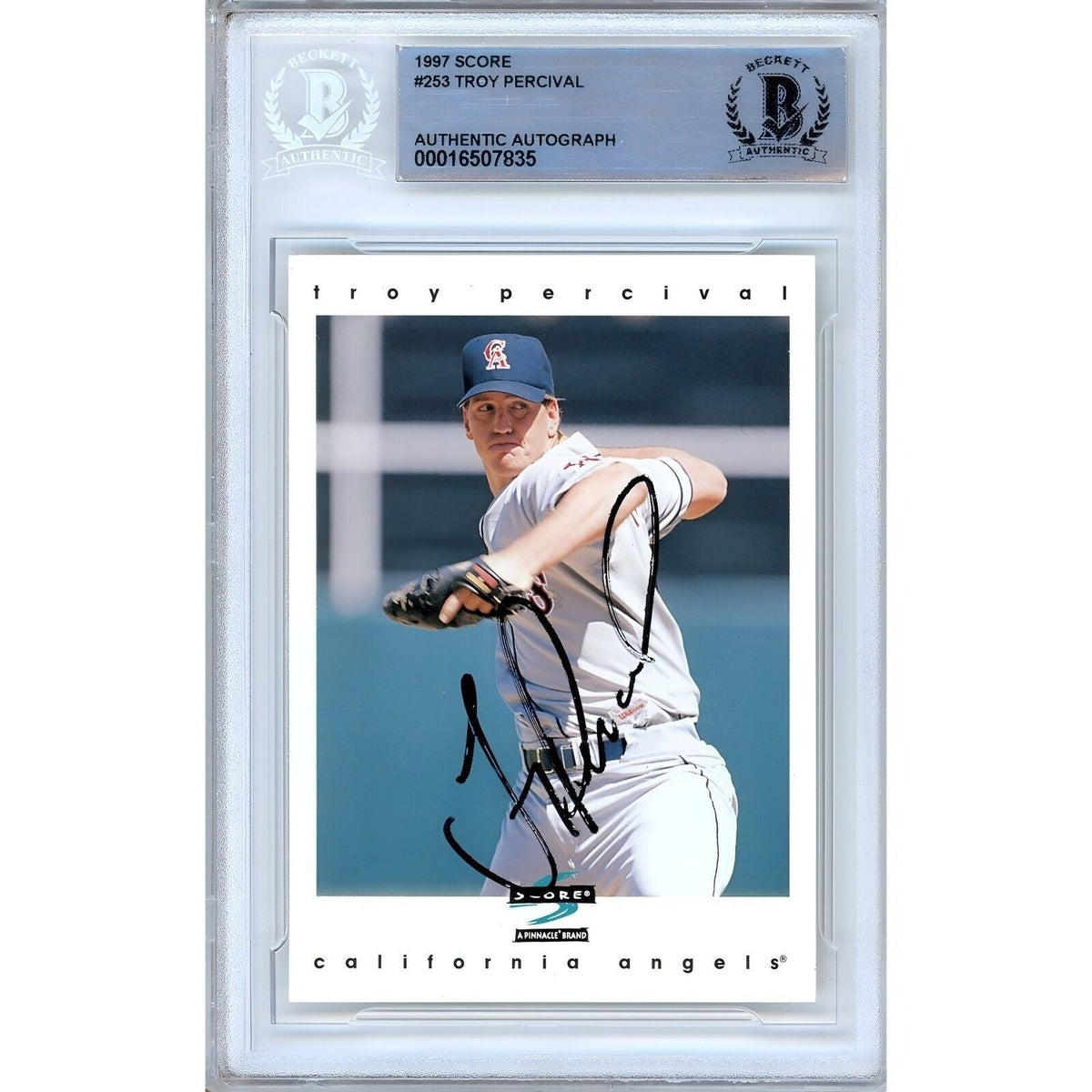 Troy Percival Anaheim Angels Signed Autographed Trading Card Beckett BAS