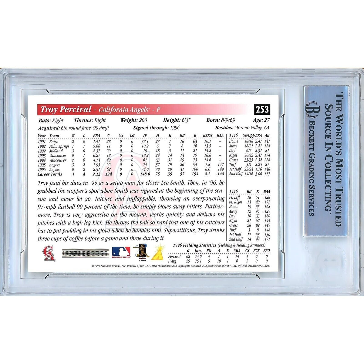 Troy Percival Anaheim Angels Signed Trading Card Beckett BAS