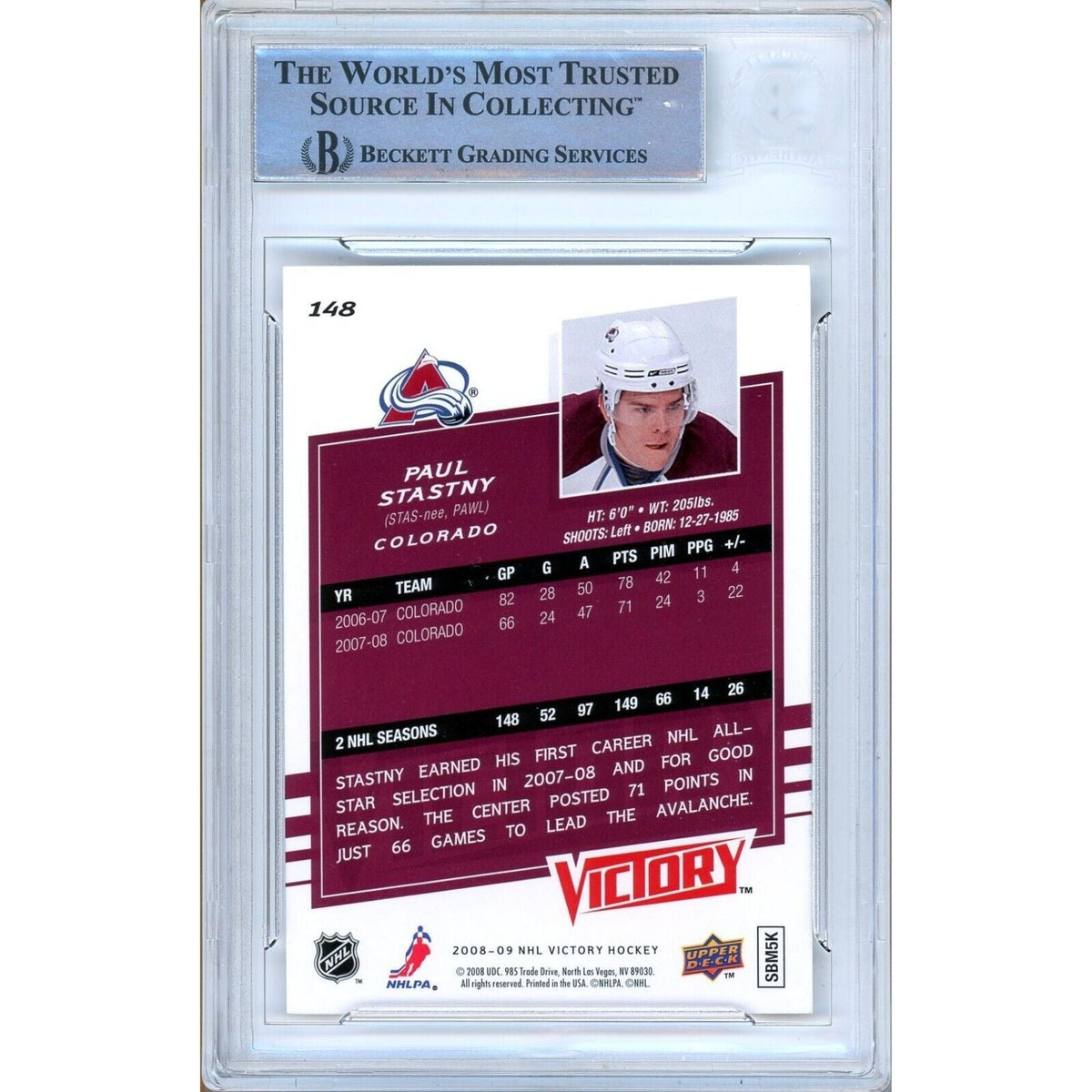 Paul Stastny Colorado Avalanche Signed Trading Card Beckett BAS