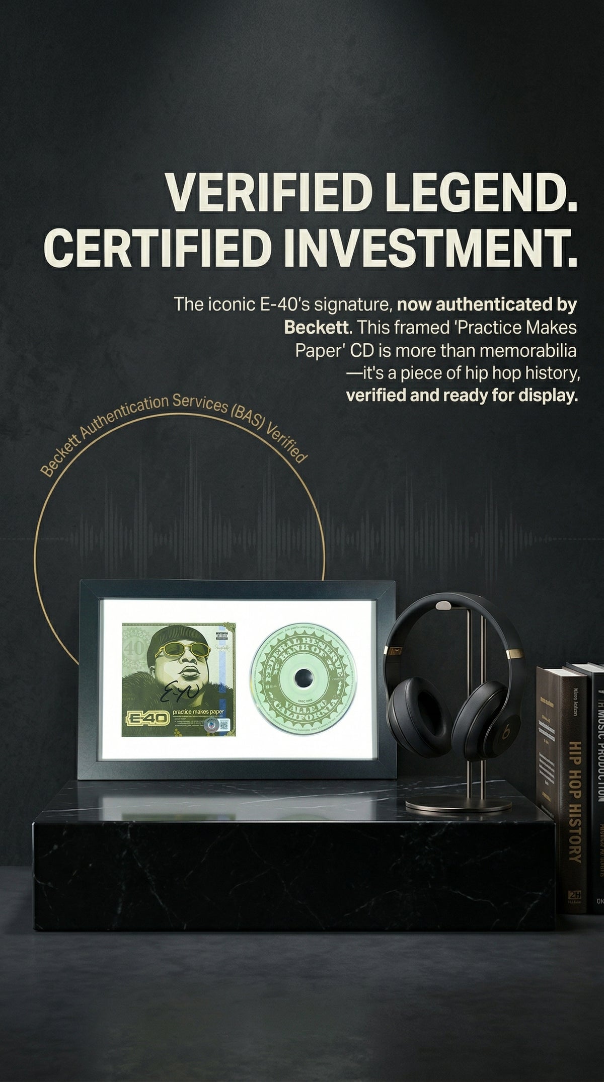 E-40 Signed Practice Makes Paper CD Album Cover Framed - Beckett Authentication