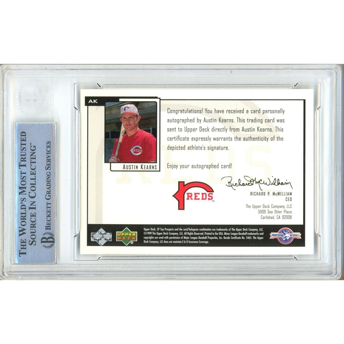 Austin Kearns Top Prospects Chirography Autograph Trading Card Beckett BAS