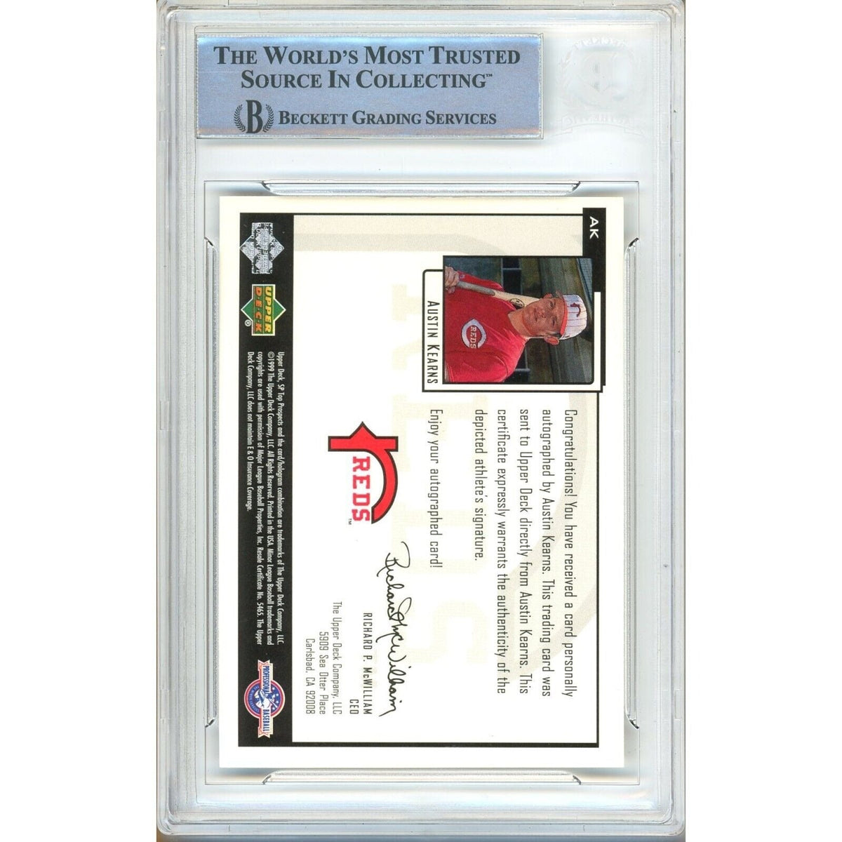 Austin Kearns Top Prospects Chirography Auto Trading Card Beckett BAS