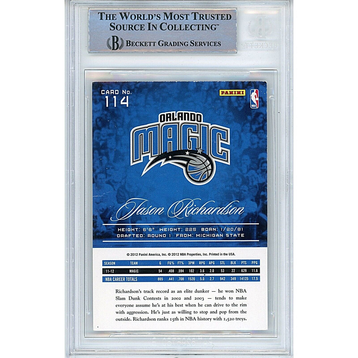Jason Richardson Panini Prestige Signed Trading Card Beckett BAS