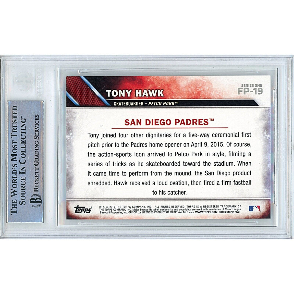 Tony Hawk Signed San Diego Trading Card Beckett BAS