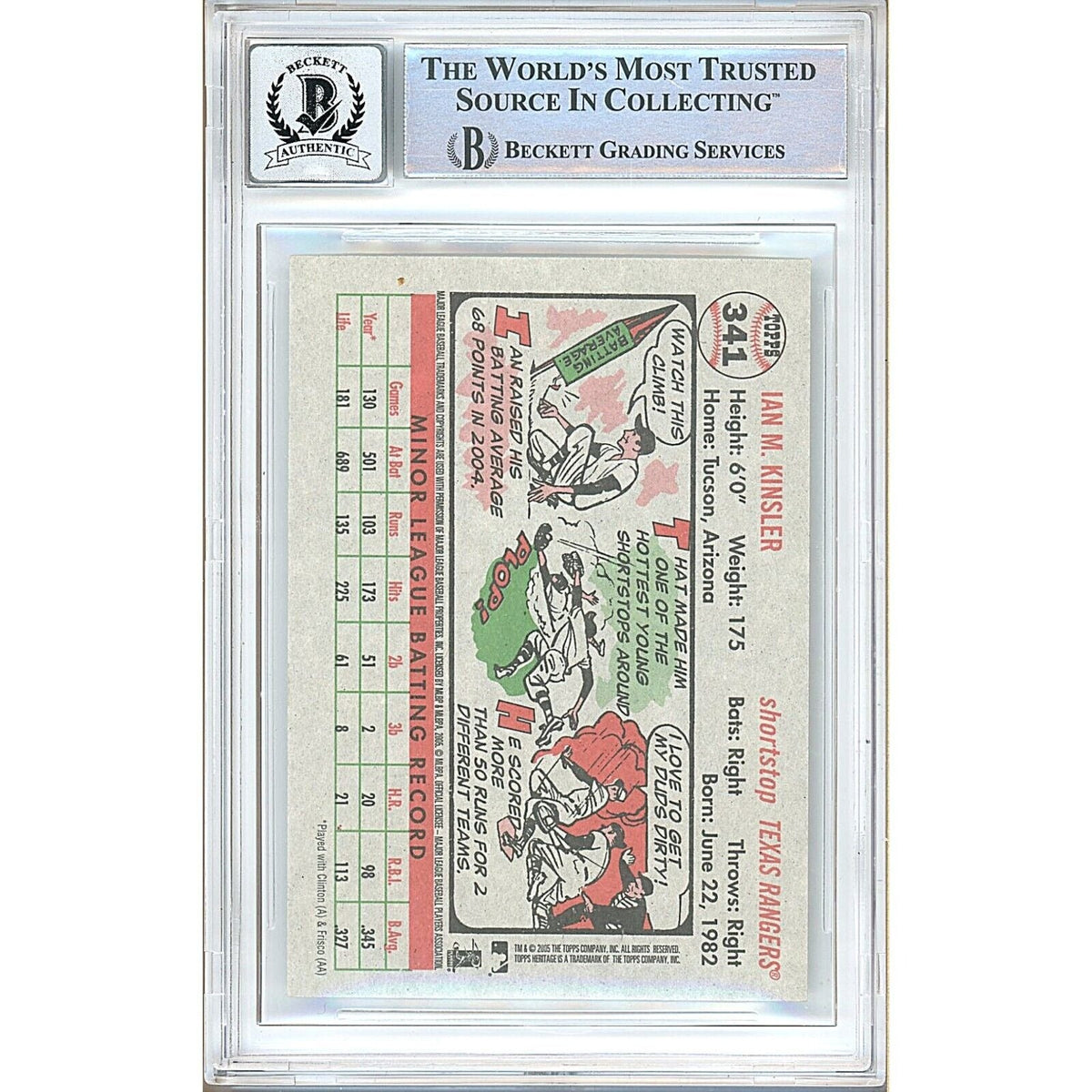 Ian Kinsler Topps Heritage Autograph Trading Card Beckett BGS