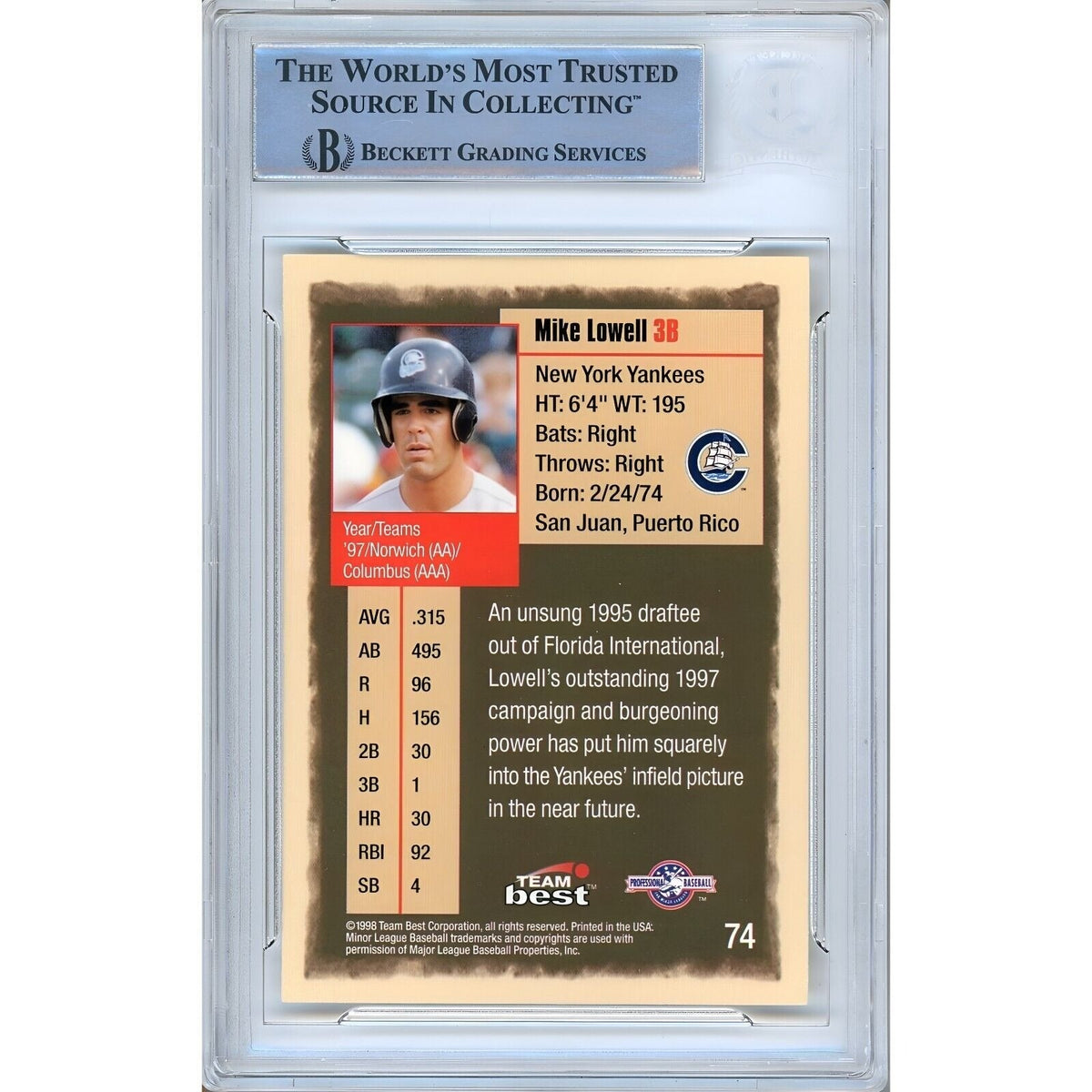 Mike Lowell New York Yankees Signed Trading Card Beckett BAS