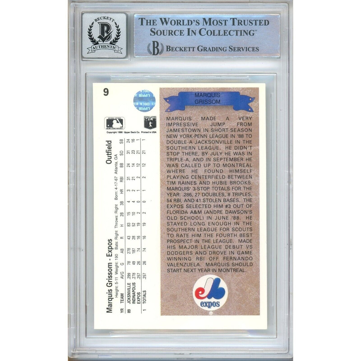 Marquis Grissom Montreal Expos Signed Trading Card Beckett BGS