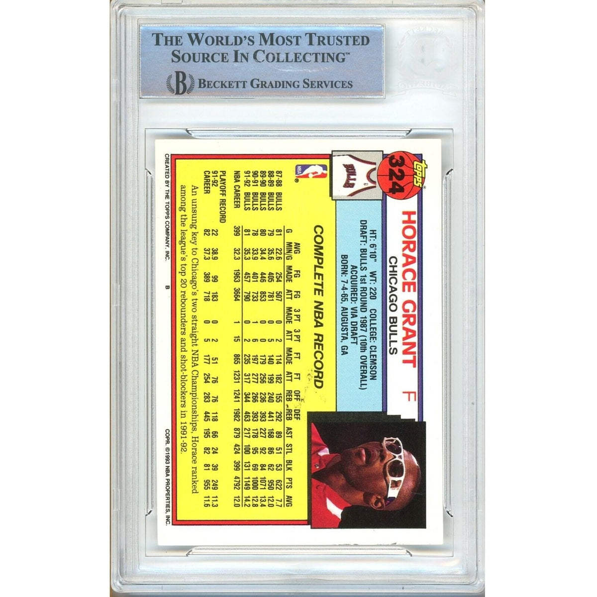 Horace Grant Chicago Bulls Autographed Autograph Trading Card Beckett BAS