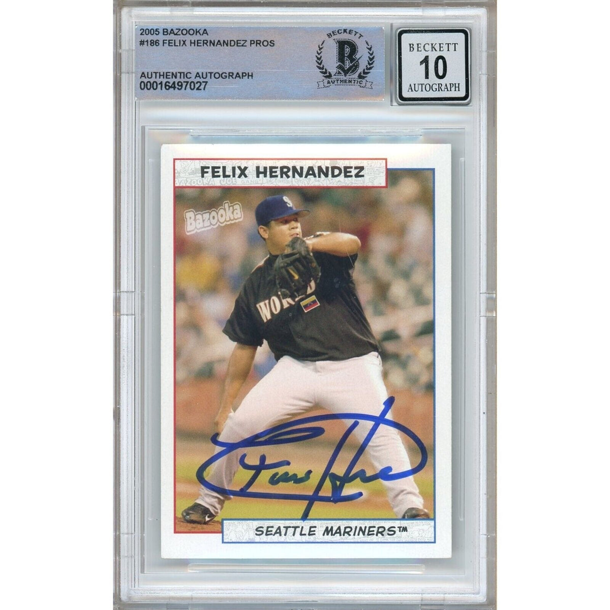 Felix Hernandez Topps Bazooka Autographed Trading Card Beckett BGS