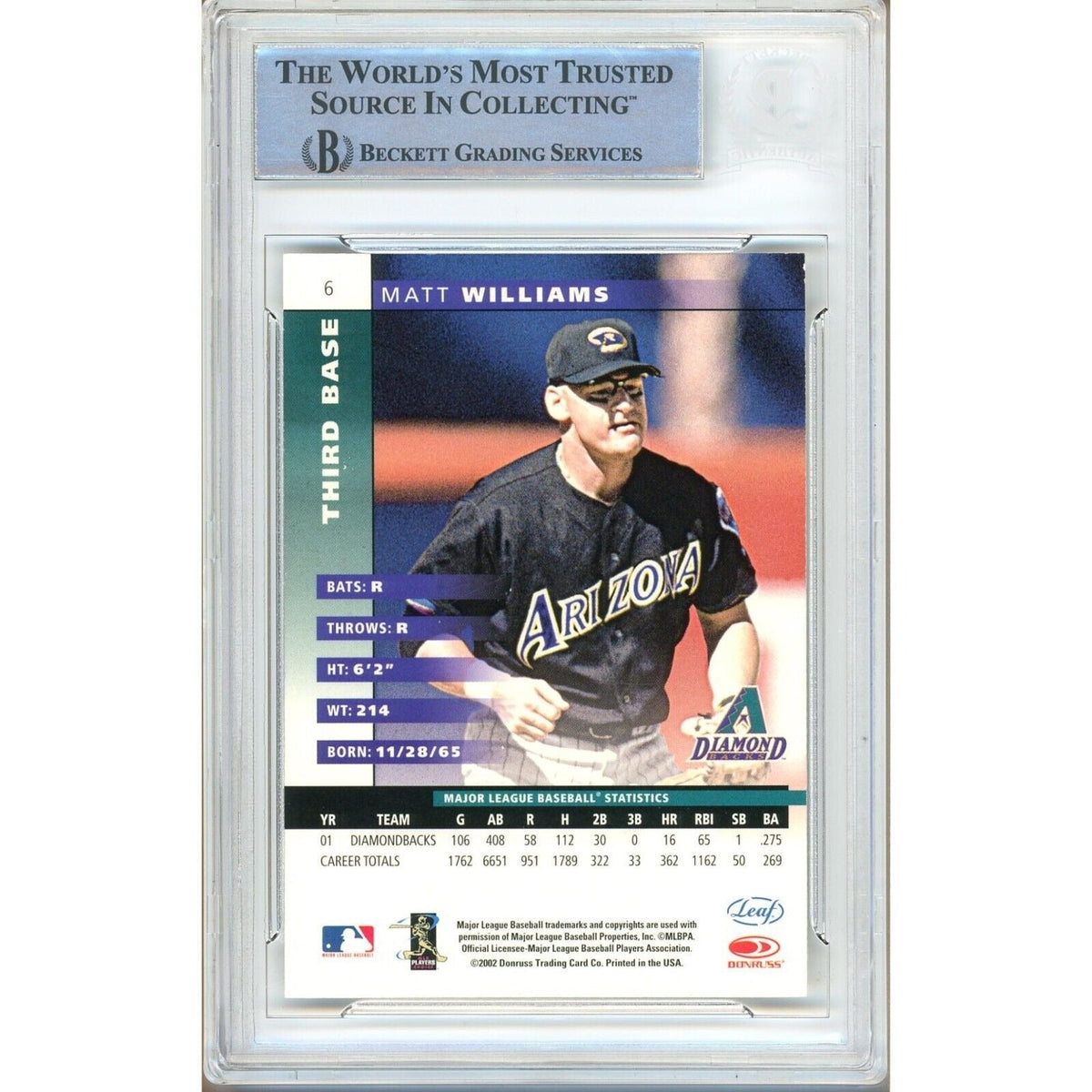 Matt Williams Signed Trading Card Beckett BAS