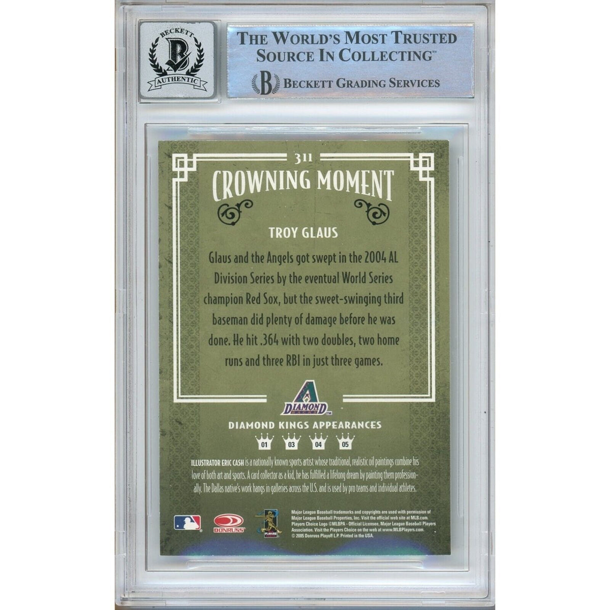 Troy Glaus Arizona Diamondbacks Signed Trading Card Beckett BGS
