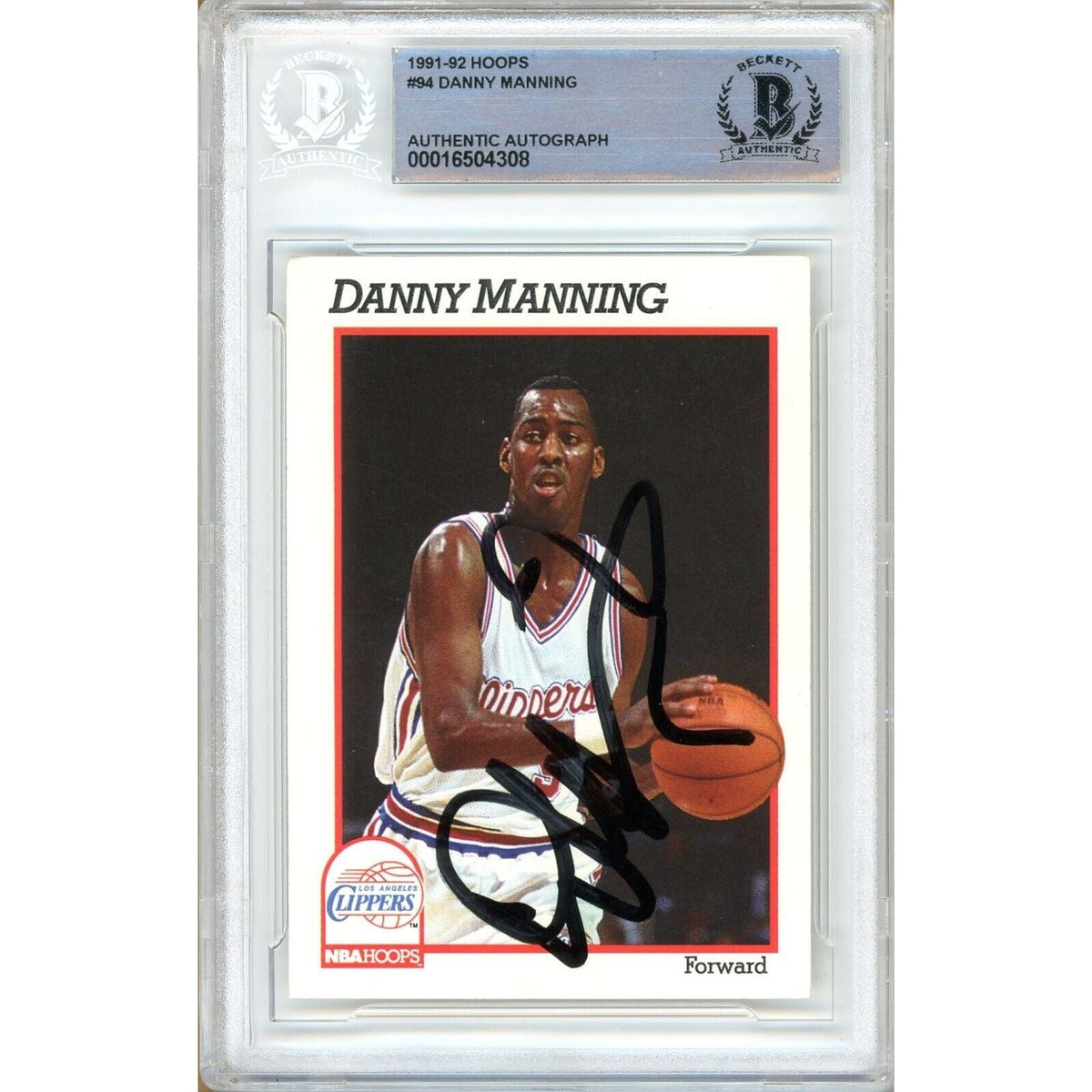 Danny Manning Los Angeles Clippers Autographed Trading Card Beckett BAS