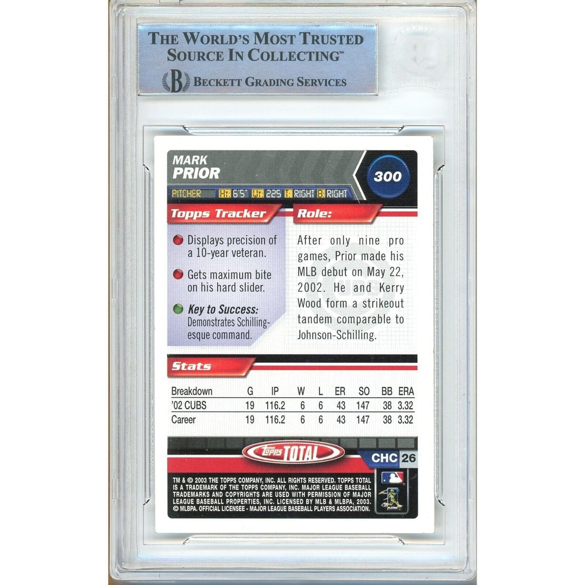 Mark Prior Chicago Cubs Signed Trading Card Beckett BAS