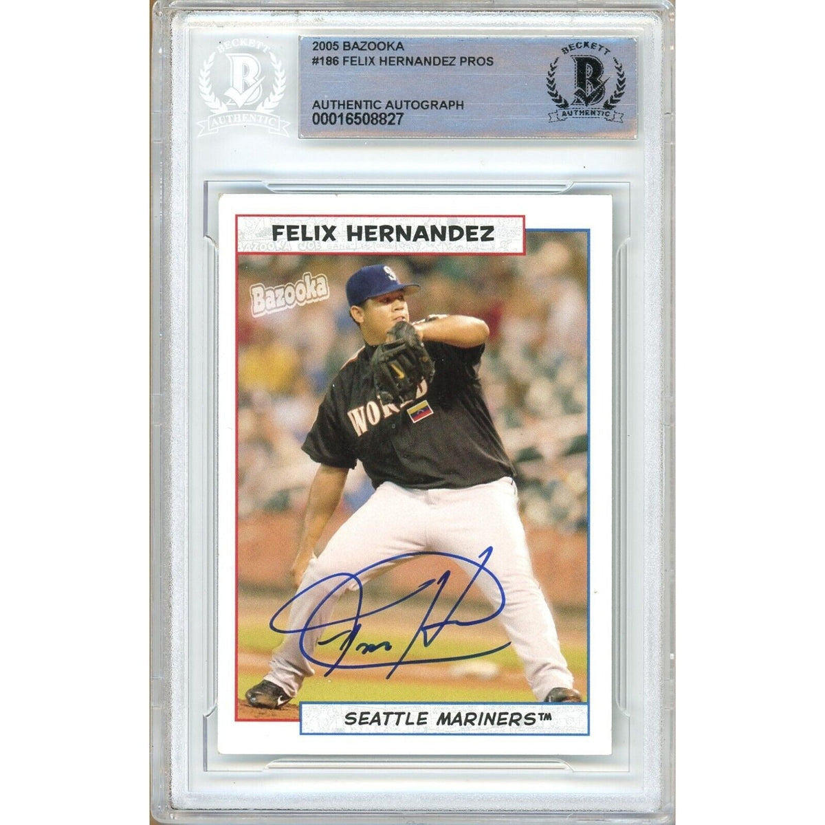Felix Hernandez Topps Bazooka Autographed Trading Card Beckett BAS