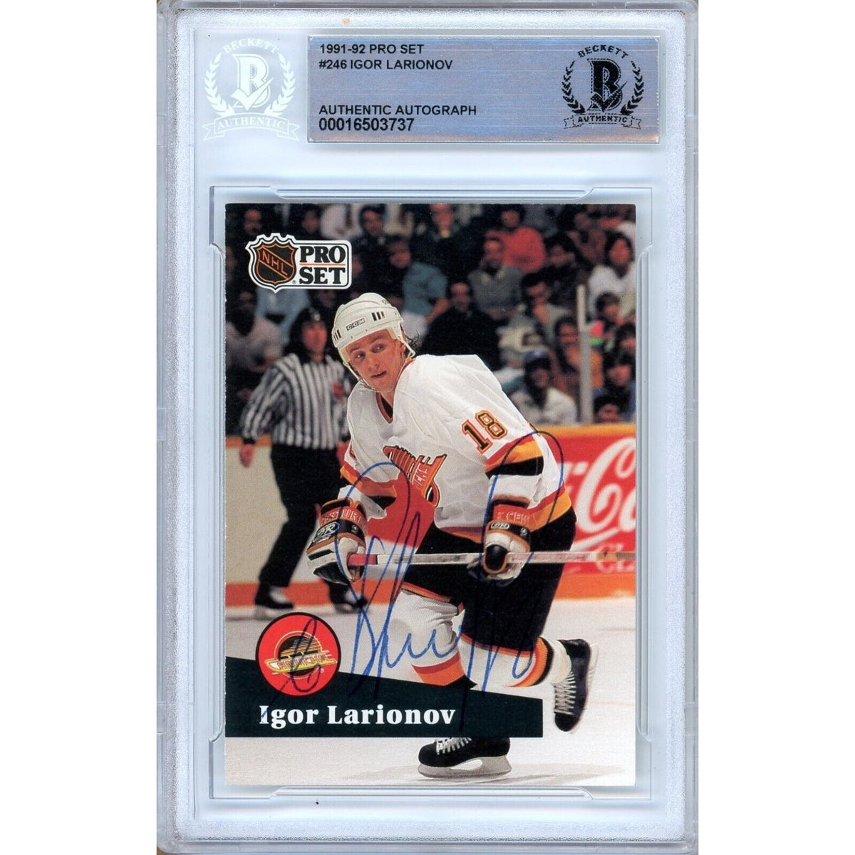 Igor Larionov Pro Set Autographed Trading Card Beckett BAS