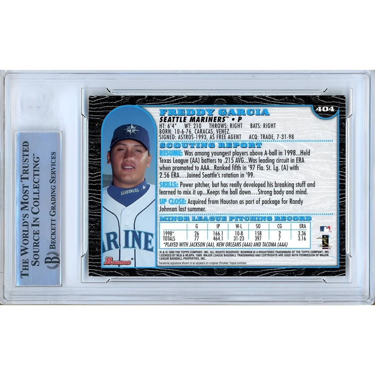 Freddy Garcia Seattle Mariners Autographed Signed Trading Card Beckett BGS