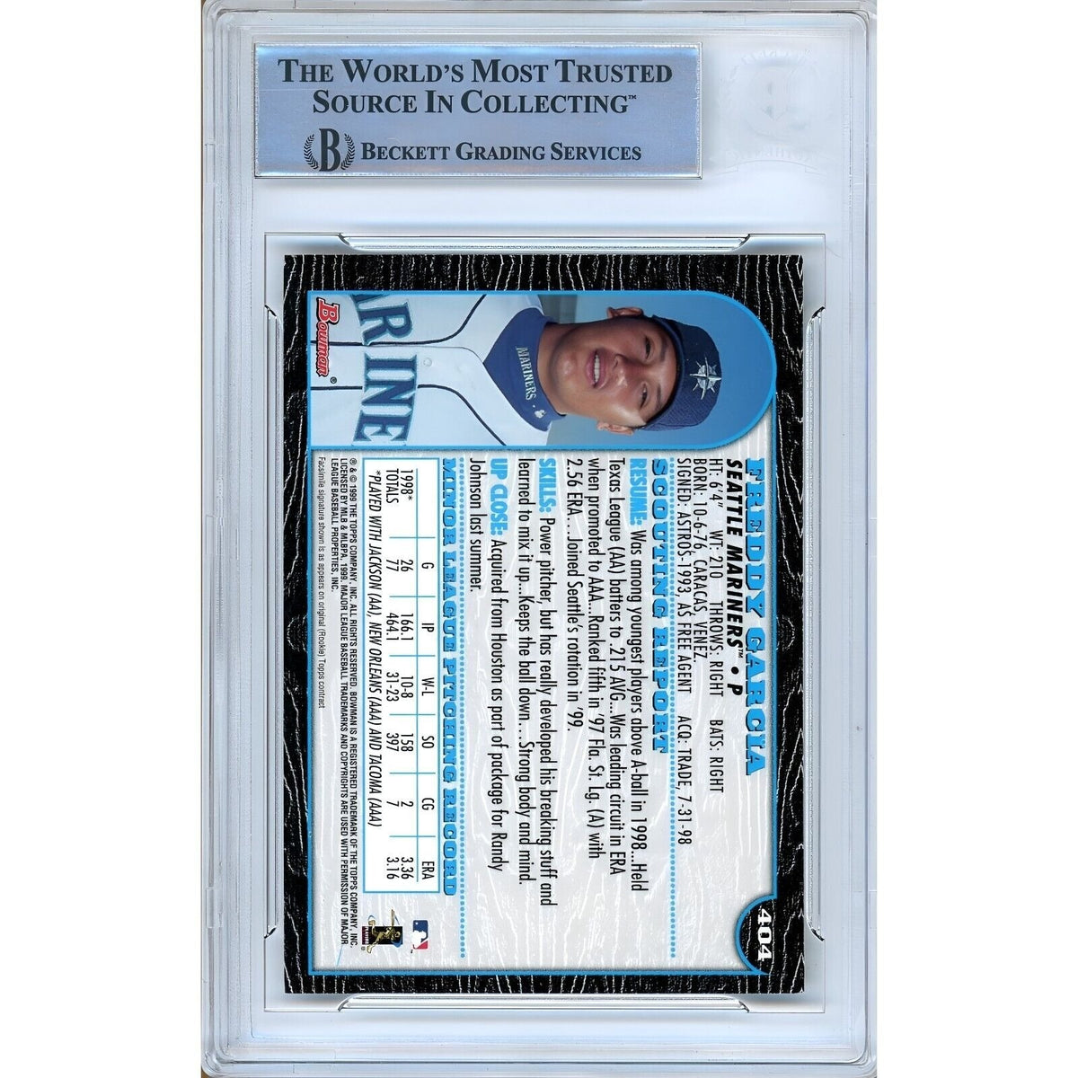 Freddy Garcia Seattle Mariners Autographed Autograph Trading Card Beckett BGS