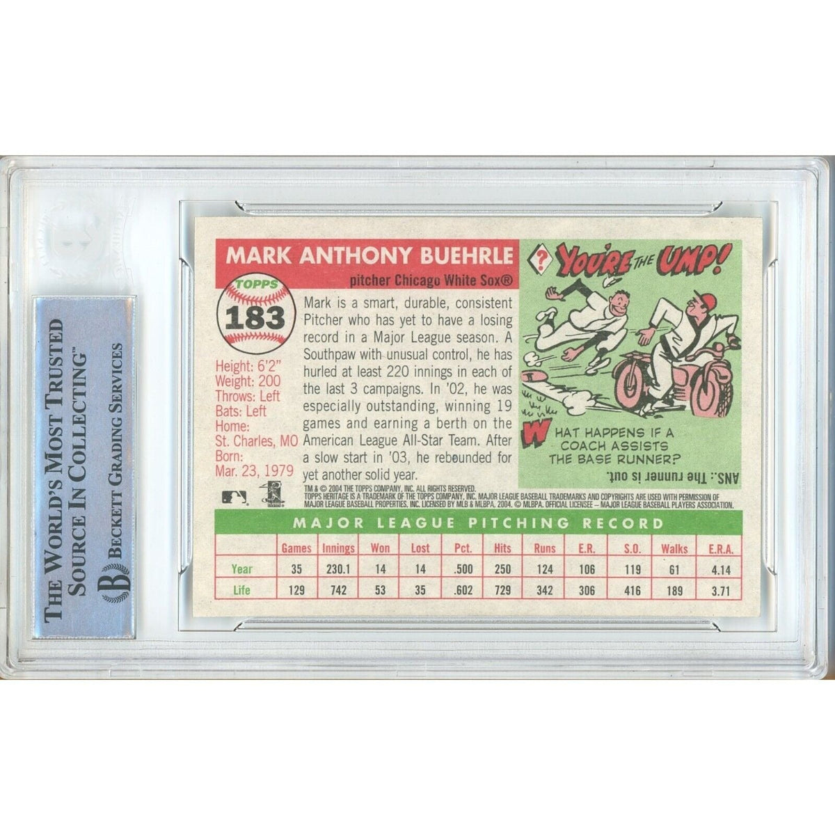 Mark Buehrle White Sox Signed Autograph Trading Card Beckett BAS