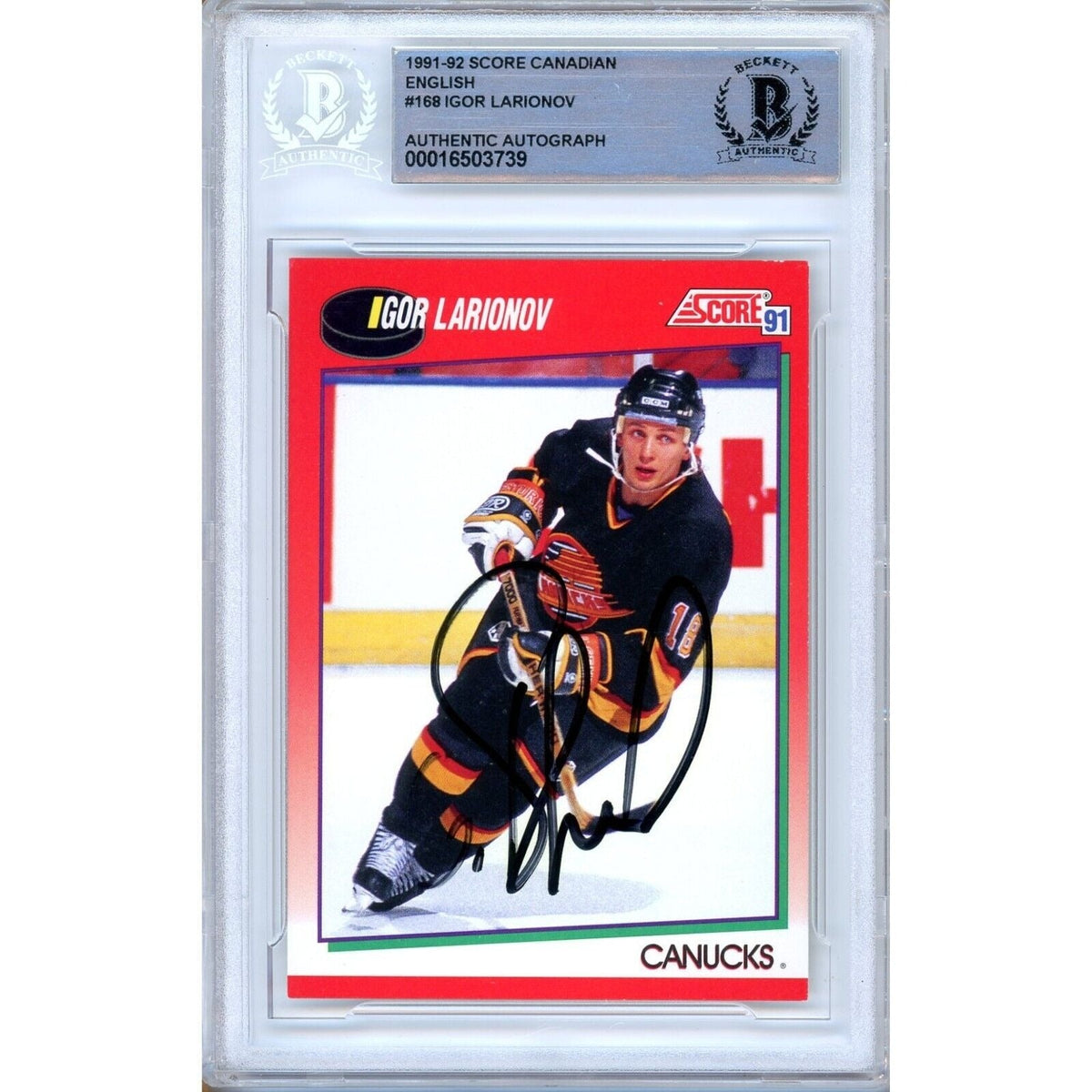 Igor Larionov Vancouver Canucks Autographed Trading Card Beckett BAS