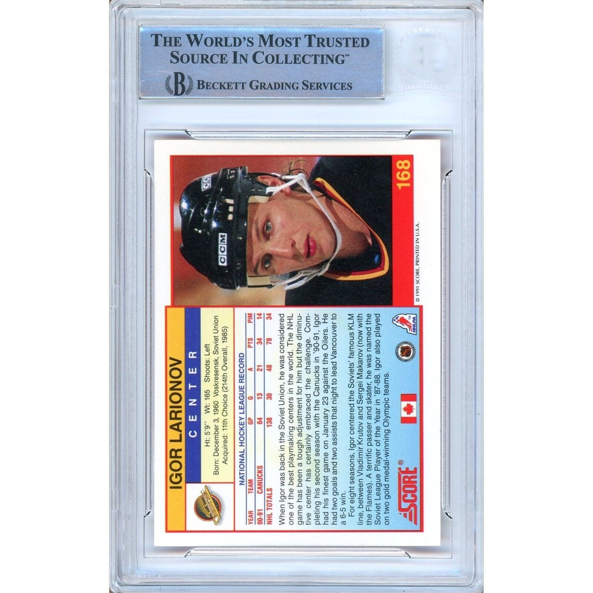 Igor Larionov Vancouver Canucks Autographed Autograph Trading Card Beckett BAS