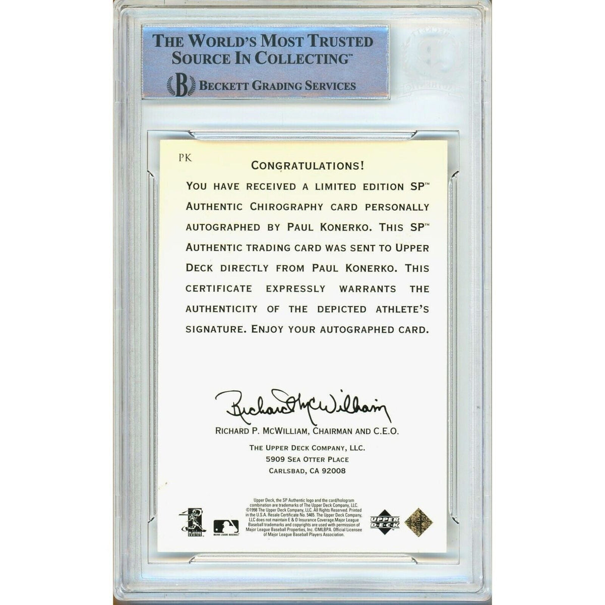 Paul Konerko Signed Trading Card Beckett BAS