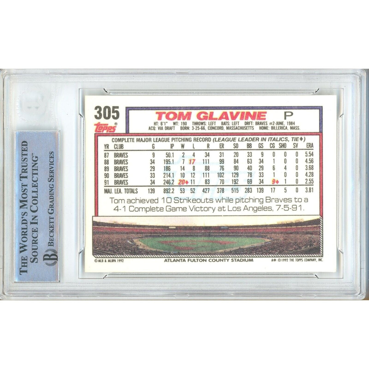Tom Glavine Atlanta Braves Signed Trading Card Beckett BAS