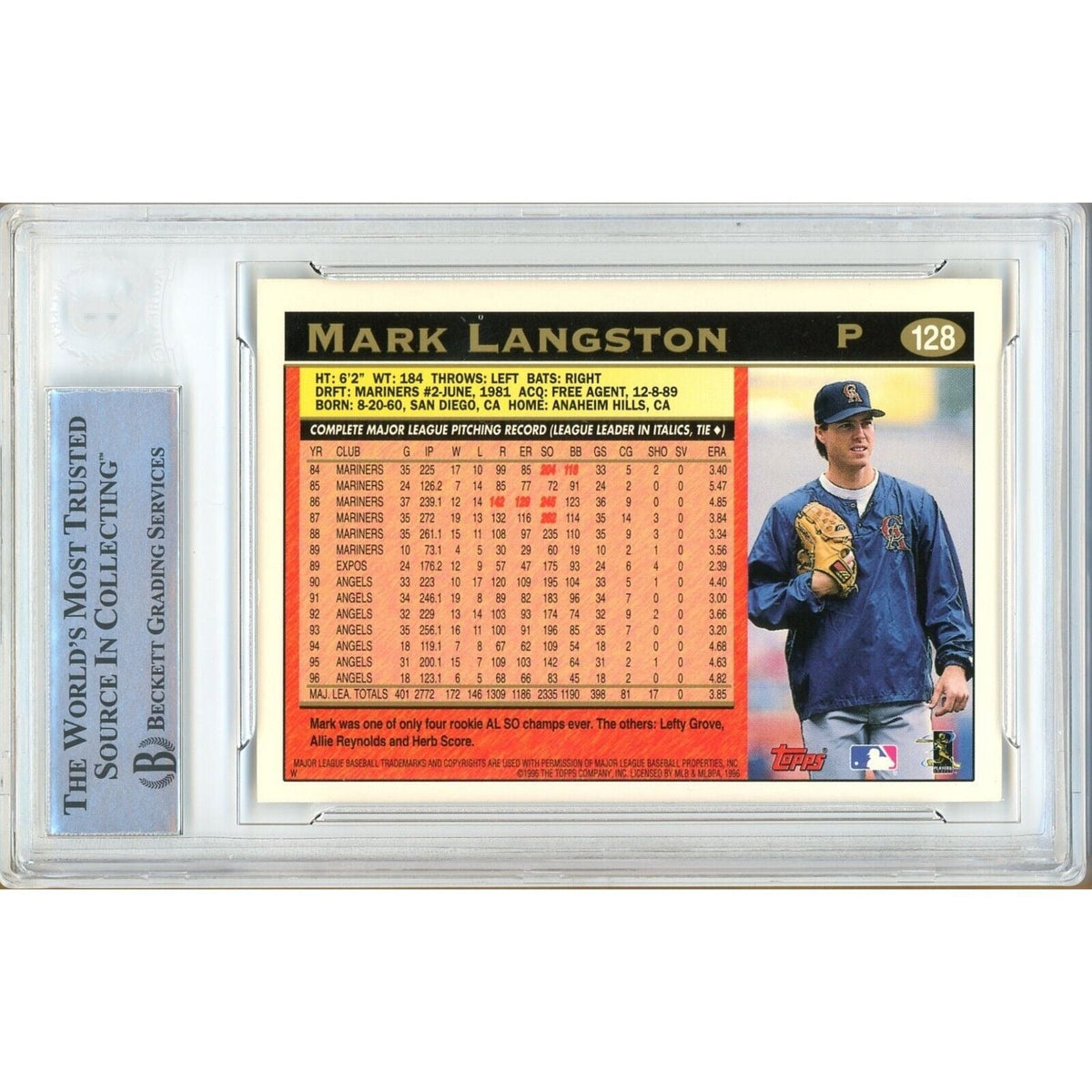 Mark Langston Signed Trading Card Beckett BAS