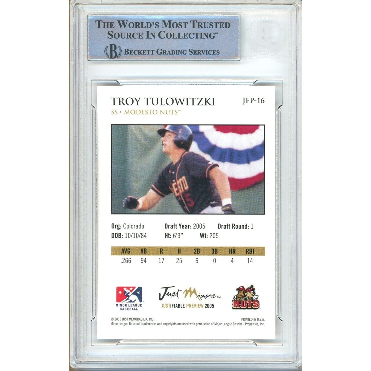 Troy Tulowitzki Colorado Rockies Signed Trading Card Beckett BAS