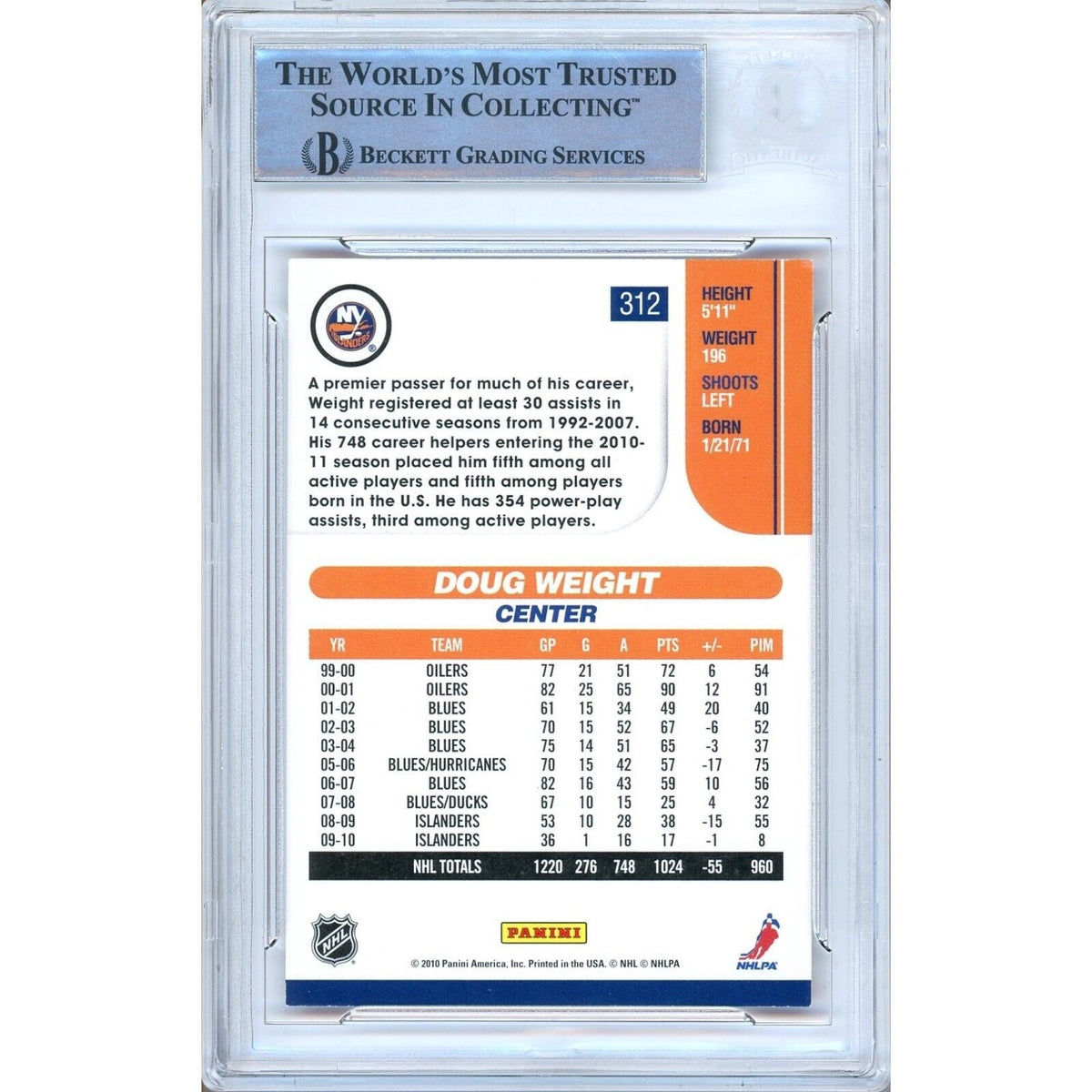 Doug Weight Signed Trading Card Beckett BAS