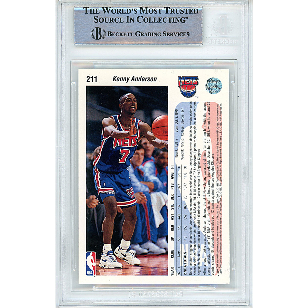 Kenny Anderson Upper Deck International Signed Trading Card Beckett BGS