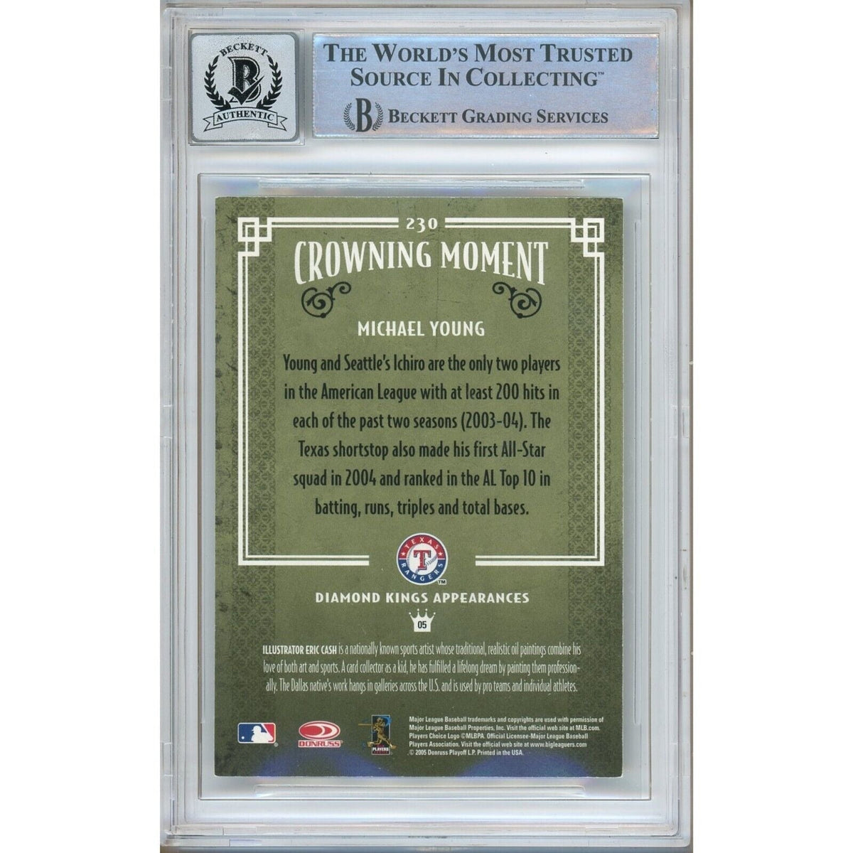 Michael Young Texas Rangers Signed Trading Card Beckett BGS