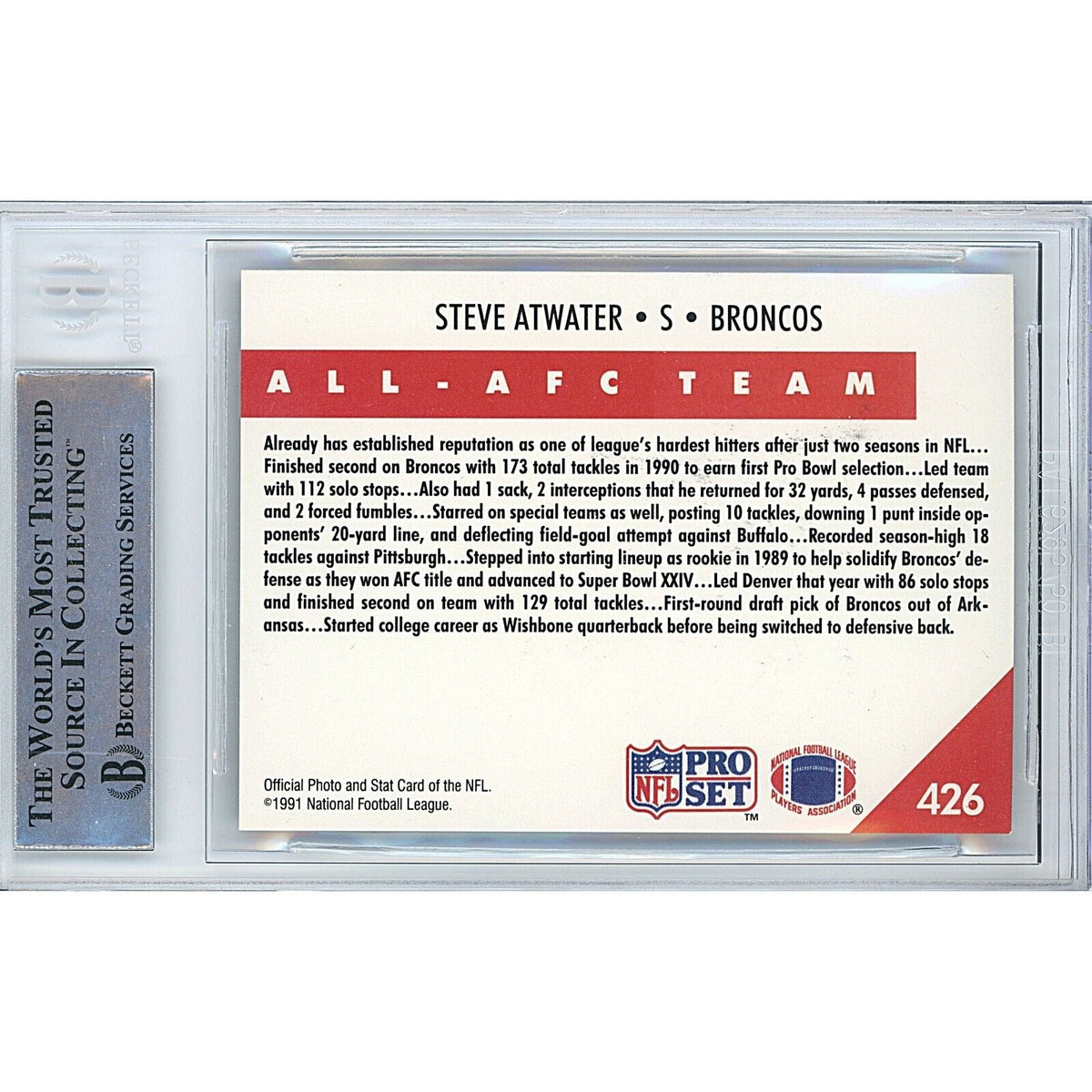 Steve Atwater Denver Broncos Signed Trading Card Beckett BAS