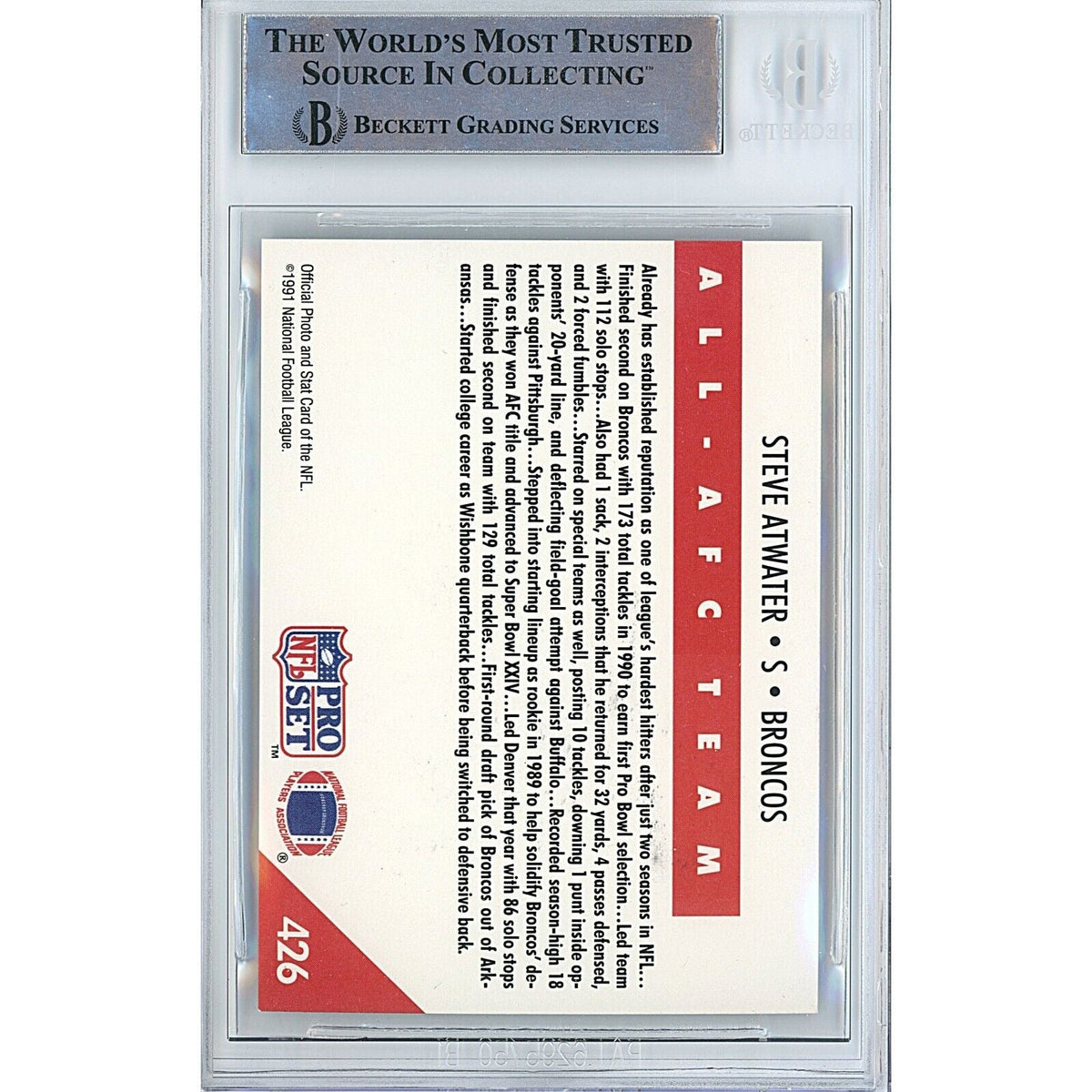 Steve Atwater Denver Broncos Signed Autograph Trading Card Beckett BAS