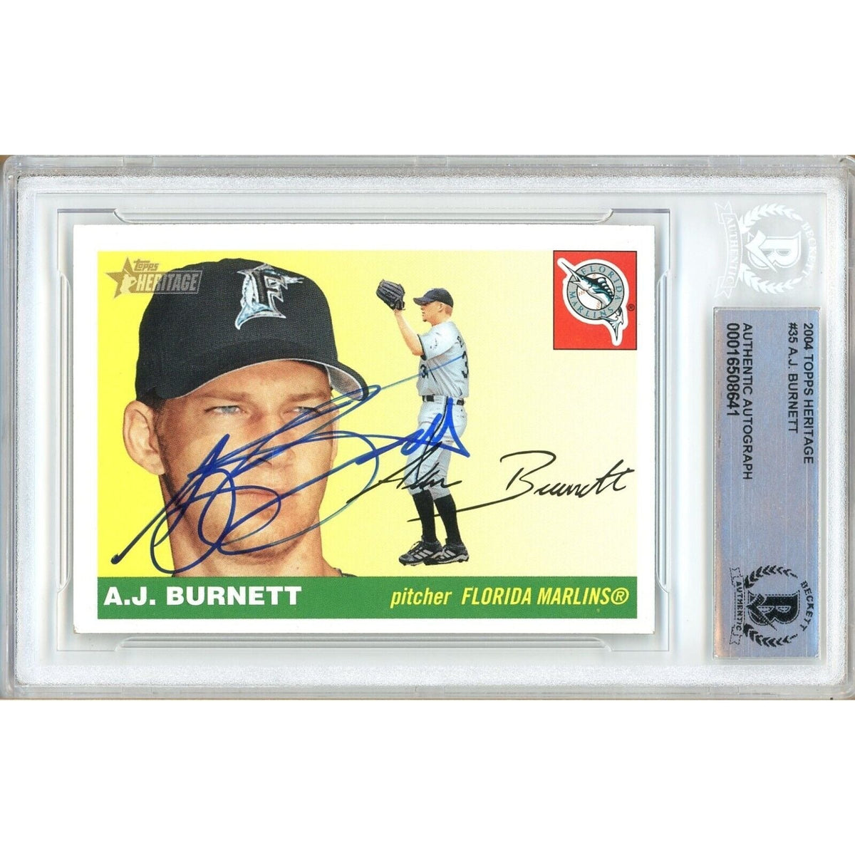 Aj Burnett Miami Marlins Autographed Trading Card Beckett BAS