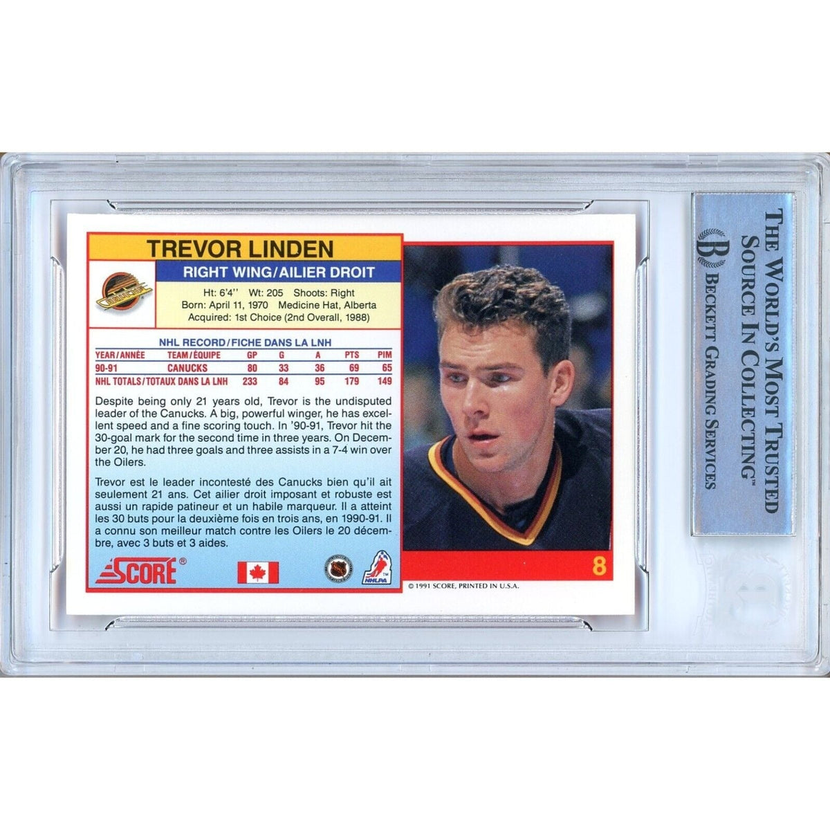 Trevor Linden Vancouver Canucks Signed Trading Card Beckett BAS