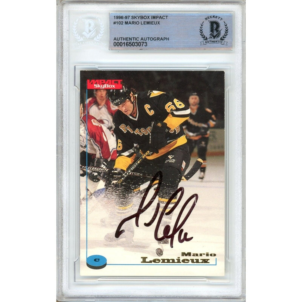 Mario Lemieux Pittsburgh Penguins Signed Autographed Trading Card Beckett BAS