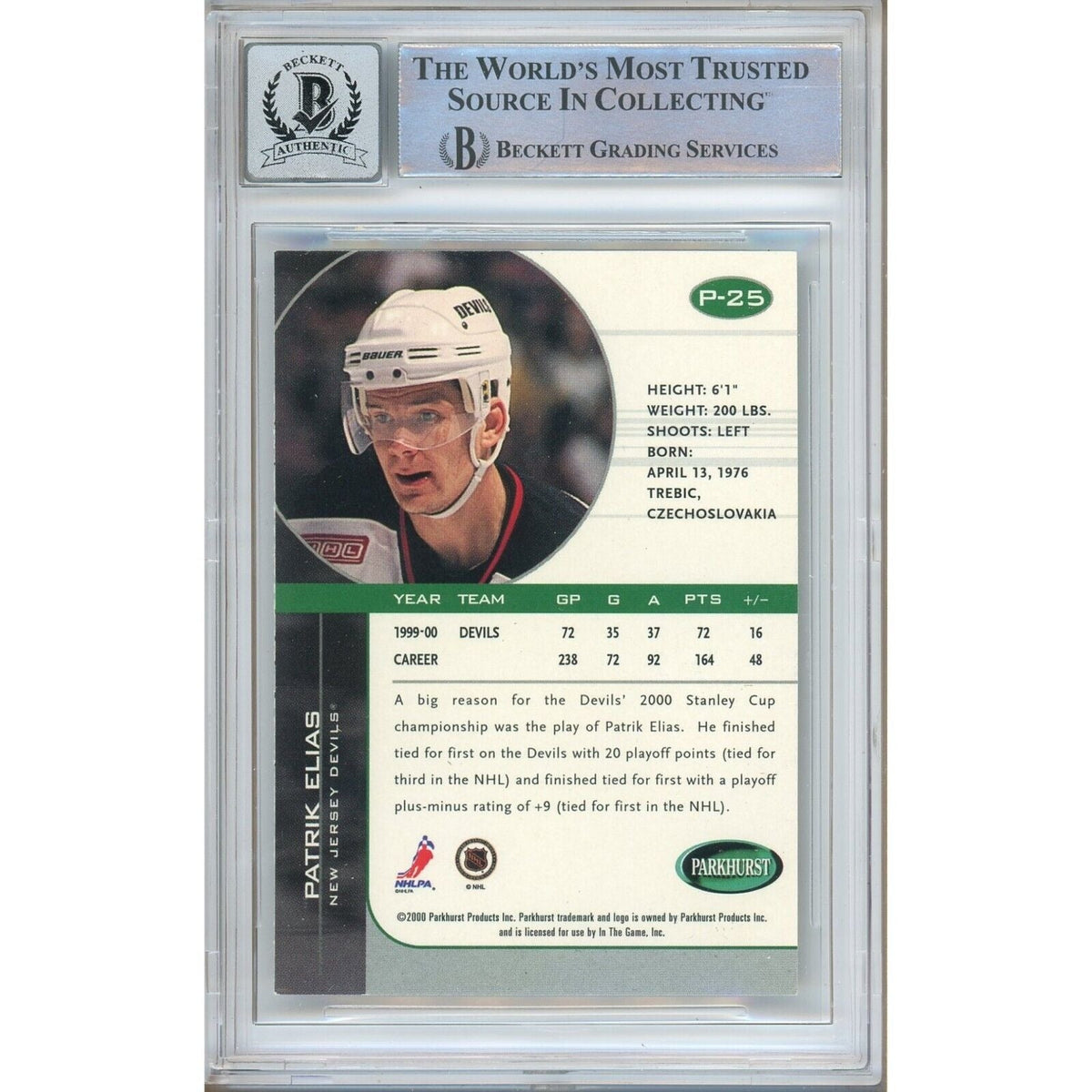 Patrik Elias New Jersey Devils Signed Trading Card Beckett BGS