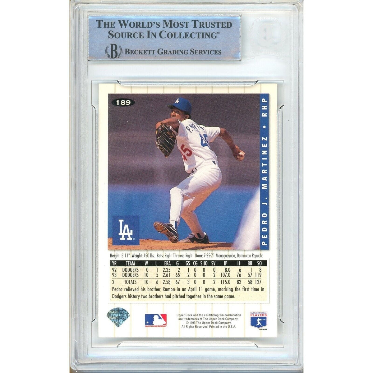 Pedro Martinez Los Angeles Dodgers Signed Trading Card Beckett BAS