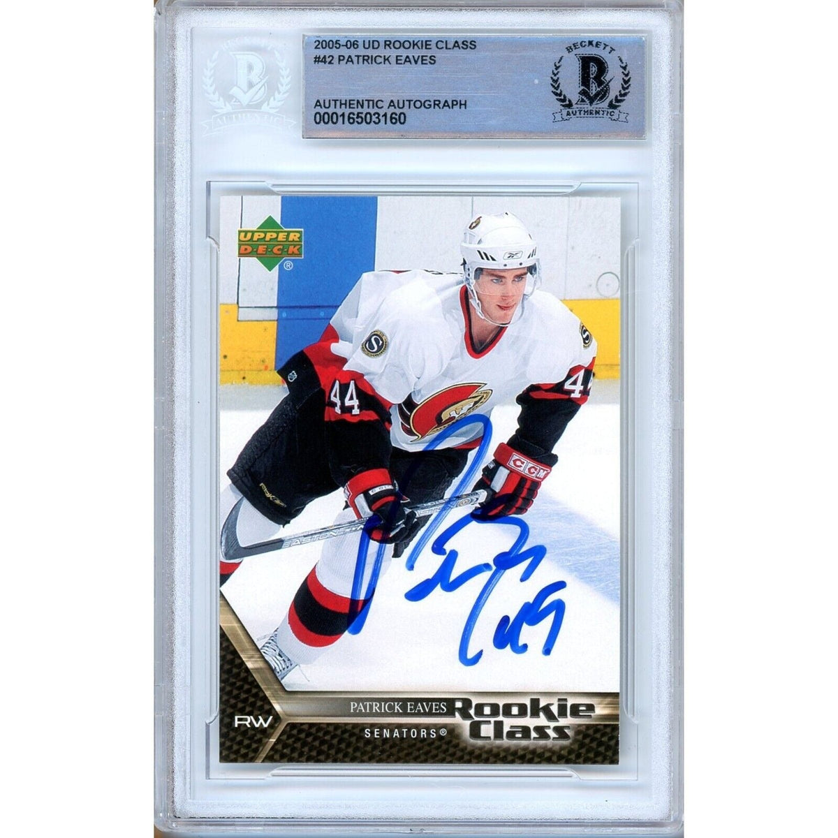 Patrick Eaves Senators Signed Autographed Trading Card Beckett BAS
