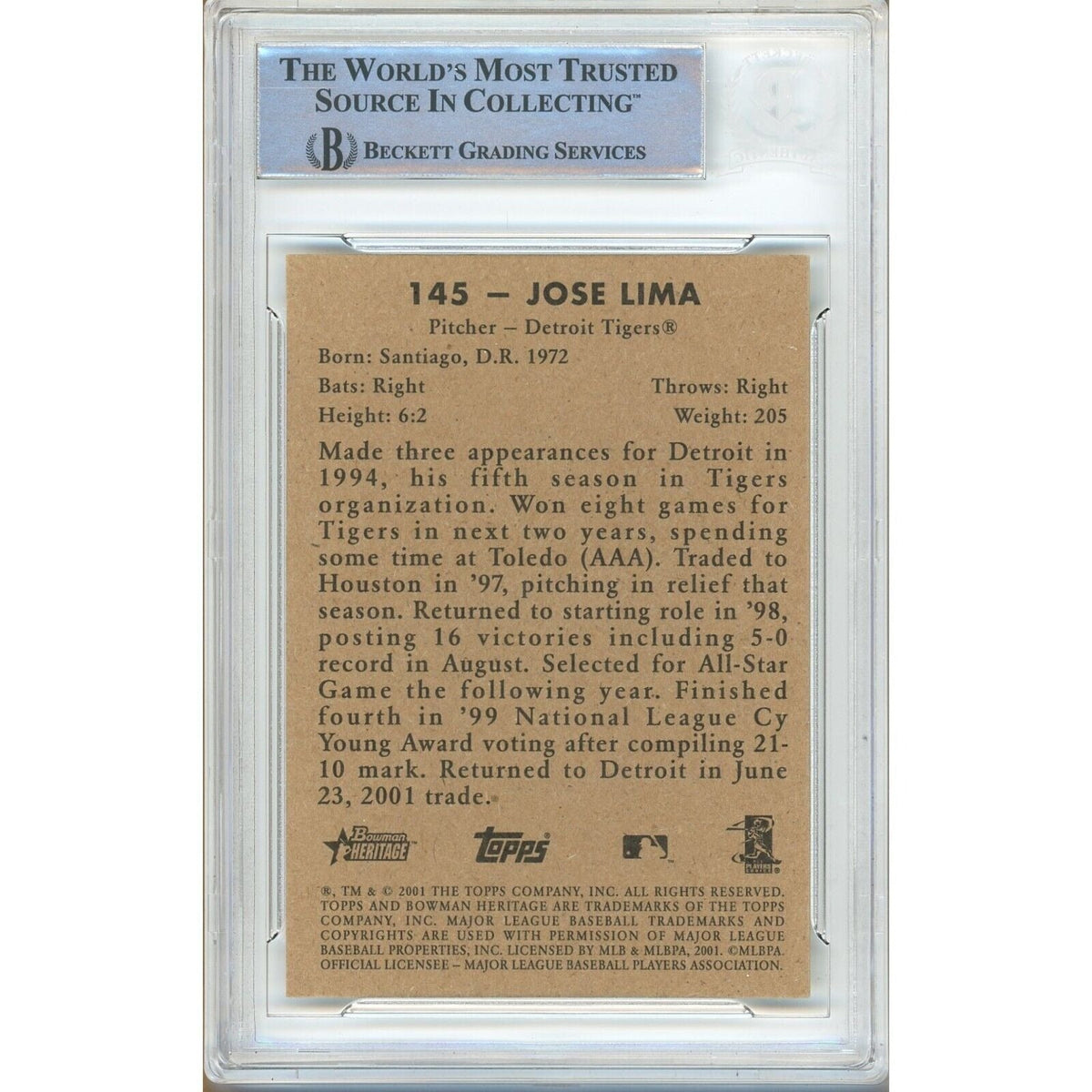 Jose Lima Bowman Heritage Signed Trading Card Beckett BAS