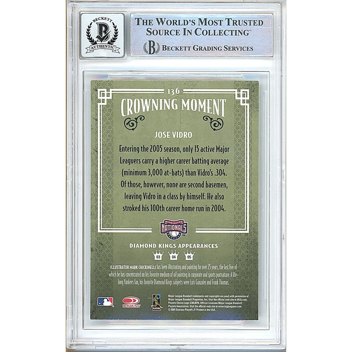 Jose Vidro Donruss Diamond Kings Signed Trading Card Beckett BGS