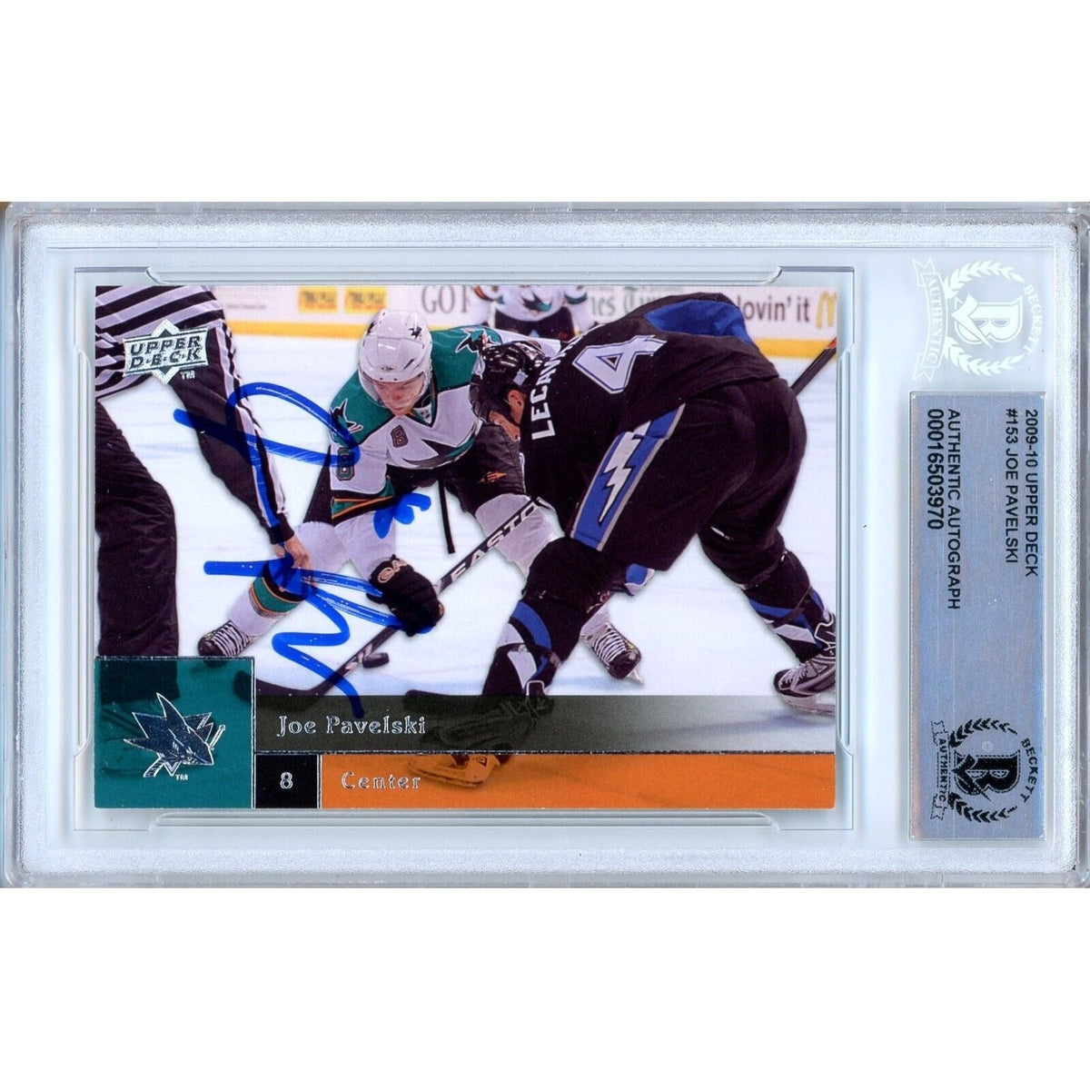Joe Pavelski Upper Deck Autographed Trading Card Beckett BAS