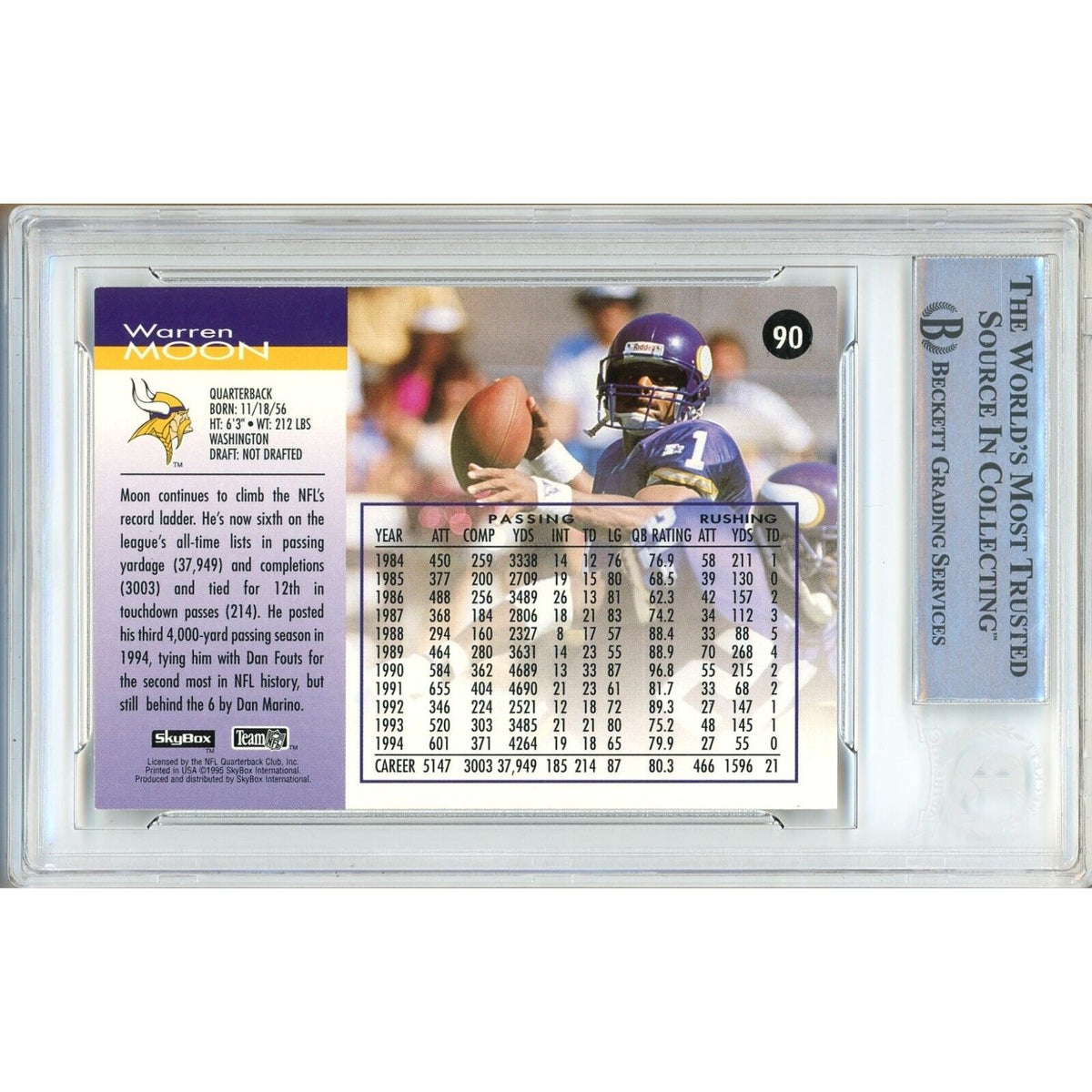 Warren Moon Minnesota Vikings Signed Trading Card Beckett BAS