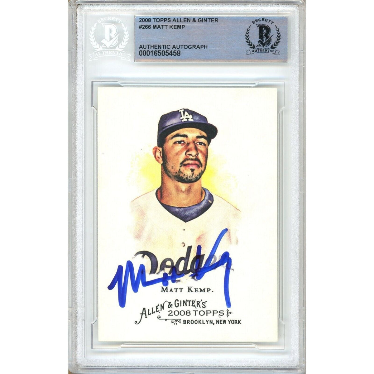 Matt Kemp Autographed Trading Card Beckett BAS